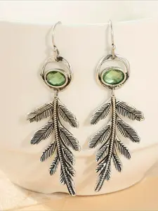 1 Pair of Creative Retro Bohemian Long Leaf Pendant Earrings, Women's Holiday Party Art Jewelry Accessories, Perfect Gift for Mom, Boho Style Jewelry