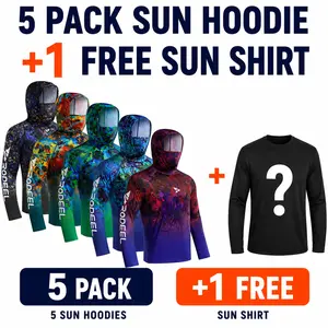 【RODEEL】915 Sun Hoodie Shirts w/ Mask Neck Gaiter Men UPF 50+ UV Protection Long Sleeve Lightweight Quick Dry Moisture Wicking Breathable Cooling Athletic Activewear for Outdoor Sport Fishing Boating Hiking Roofing Framing Construction summervibes