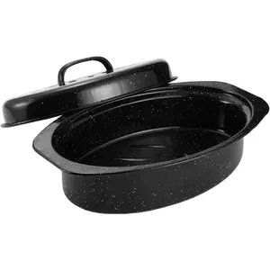 13" Granite Enameled Oval Roasting Pan with Domed Lid, Great for Roasting Turkey Chicken Lamb Vegetables 2026 Update