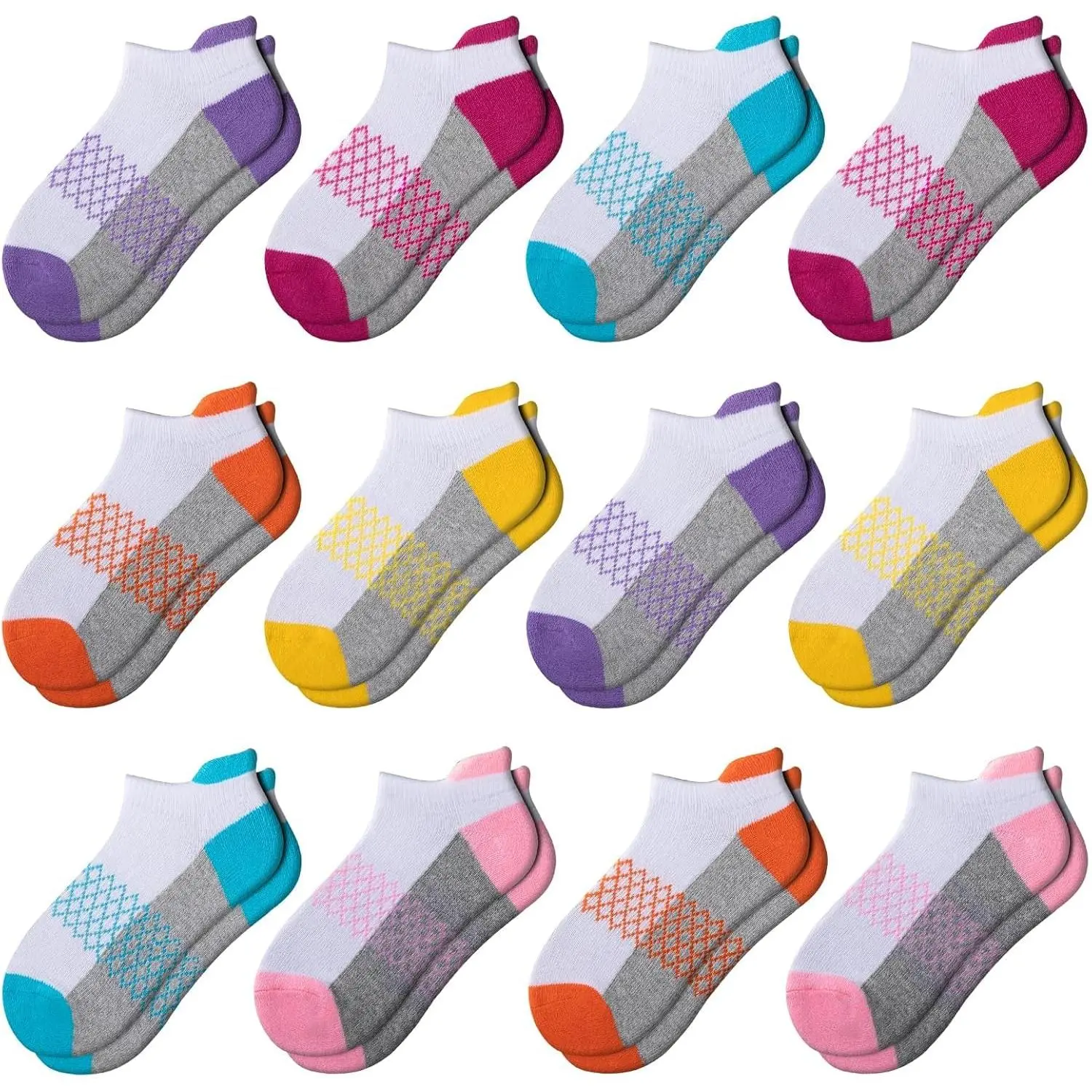 12 Pairs Girls Socks Ankle Athletic Socks 4-6 8-10 6-8  Socks Short Socks With Cushioned Sole