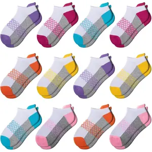 12 Pairs Girls Socks Ankle Athletic Socks 4-6 8-10 6-8  Socks Short Socks With Cushioned Sole