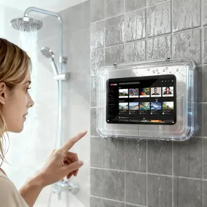 Waterproof tablet stand, tablet storage box, tablet holder, rotatable touchscreen tablet stand, anti drop, wall mounted stand, home office tablet accessory, suitable for kitchen, bathroom, swimming pool
