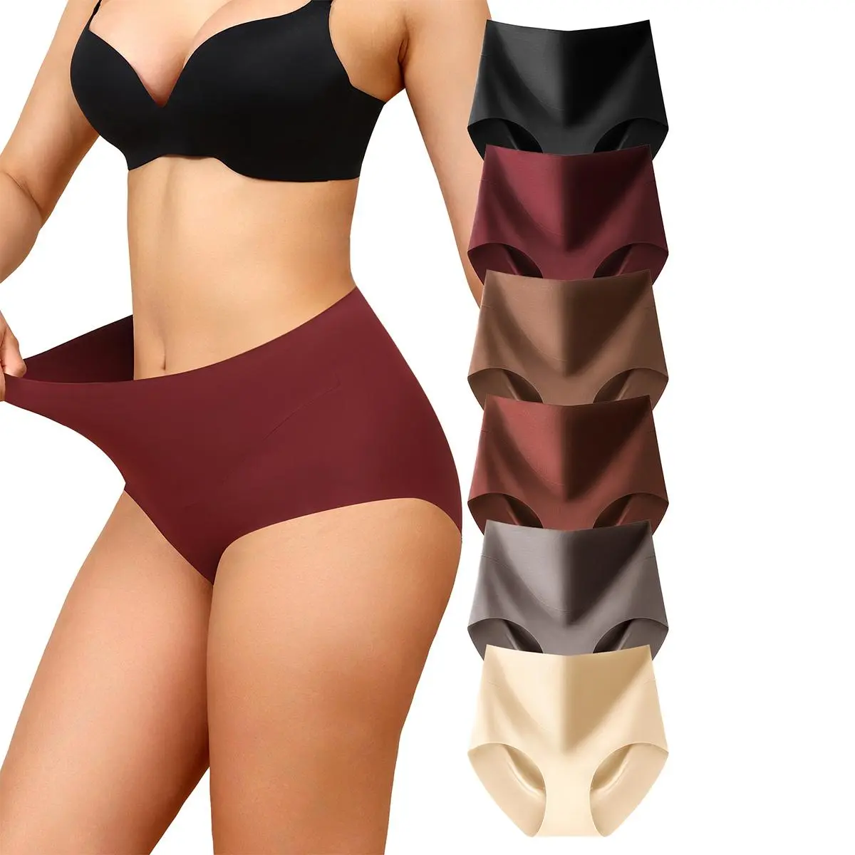 LEVAO Women’s High Waist Seamless Underwear 6 Pack | No Show Hipster Panties with Full Coverage Briefs