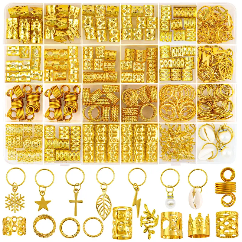 259 Pcs Hair Jewelry for Braids, Loc Jewelry for Hair Dreadlock, Charm Accessories for Women, Metal Gold Braids Rings Cuffs Clips for Dreadlock Accessories Clips Rings Extensions Decorations