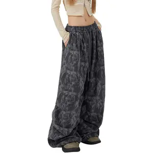 Bakyarder Corduroy Pants for Women Wide Leg High Waisted Elastic Waist with 4 Pockets