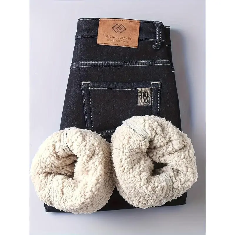 Men's Heavy-Duty Fleece-Lined Winter Jeans - Thermal Insulated Pants for Cold Weather, Dark Blue, Cotton Blend Denim, Business Casual Office & Casual Attire - Hand Wash Only, Cold Weather Apparel Men's Heavy-Duty Fleece-Lined Winter Jeans - Thermal Insulated Pants for Cold Weather, Dark Blue, Cotton Blend Denim, Business Casual Office & Casual Attire - Hand Wash Only, Cold Weather Apparel