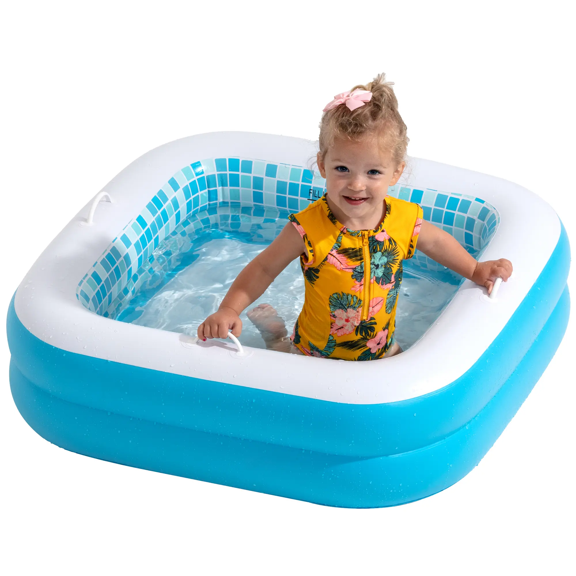 3-in-1 Inflatable Baby Pool, Bathtub & Ball Pit for Toddlers 1-3, Patented Safety Secure Grip Handles, Soft Floor & Drain - Summer Water Toys, First Birthday Gifts 34"x34"10"
