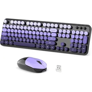 Keyboard and  Combo, 104  Full-Sized Typewriter Keyboards, 2.4 GHz USB Receiver Plug and Play for Windows, PC, Laptop, Desktop (Black Purple)