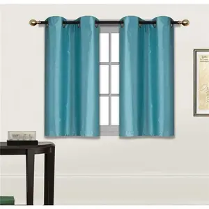 2 Panels Tiers Grommets Small Window  Curtain Faux Silk Insulated Blackout Drape Short Panel 28" W X 36" L Each for Kitchen Bathroom or Any Small Window # D24 (Teal Blue)