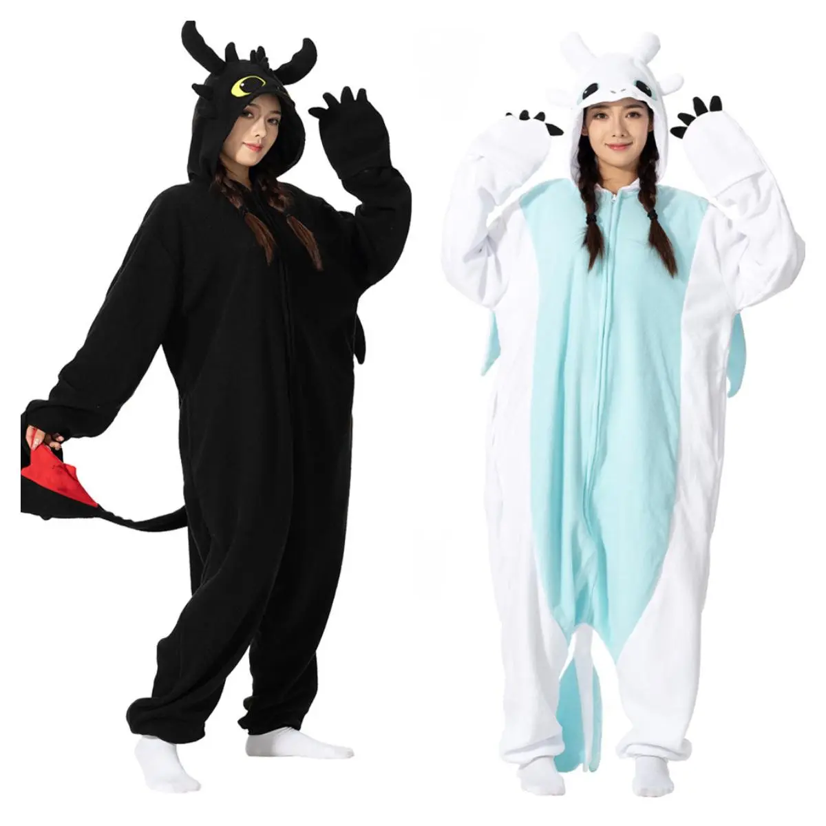 Toothless Animal Fleece Kigurumi Costume, Long Sleeve Nightwear Loungewear for Adults, Cosplay Party Homewear Onesies (XXL Size)