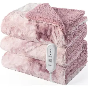 Heated Blanket Throw, Pink 50" x 60" Heating Throw Blanket, Reversible Faux Fur & Sherpa, 5 Heat Levels 4Hrs Auto Off, Over-Heat Protect, ETL Certified, Machine Washable, Ideal Gift