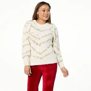 Jaclyn Smith Zebra Print Chainette Jacquard Sweater with Beads