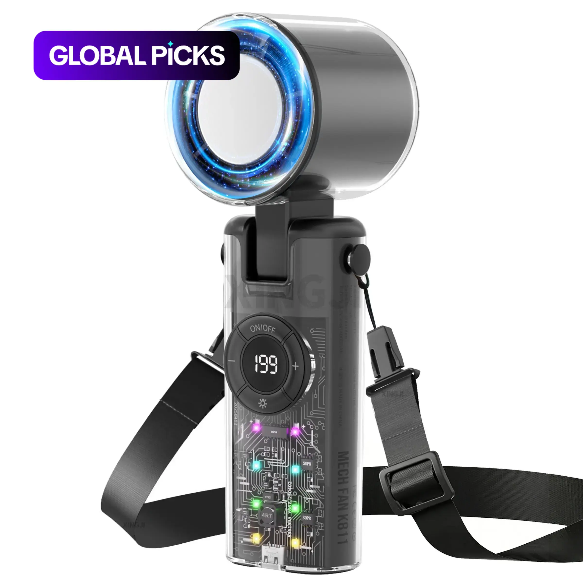 Portable Handheld Turbo Fan, Rechargeable Camping Fan, 199-Gear Wind Speed, Battery Operated USB-C Rechargeable, Up to 12 Working Hours, 3-in-1 Hand Cooling Fan with Multi-Color LED Light, Fan for Outdoor Activities, Travel, Beach