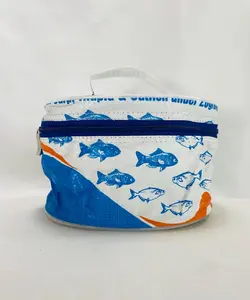 Recycled 'Fishy Fun' Makeup Bag, Toiletry Travel Pouch, Upcycled Jewelry Case, plastic rice bag