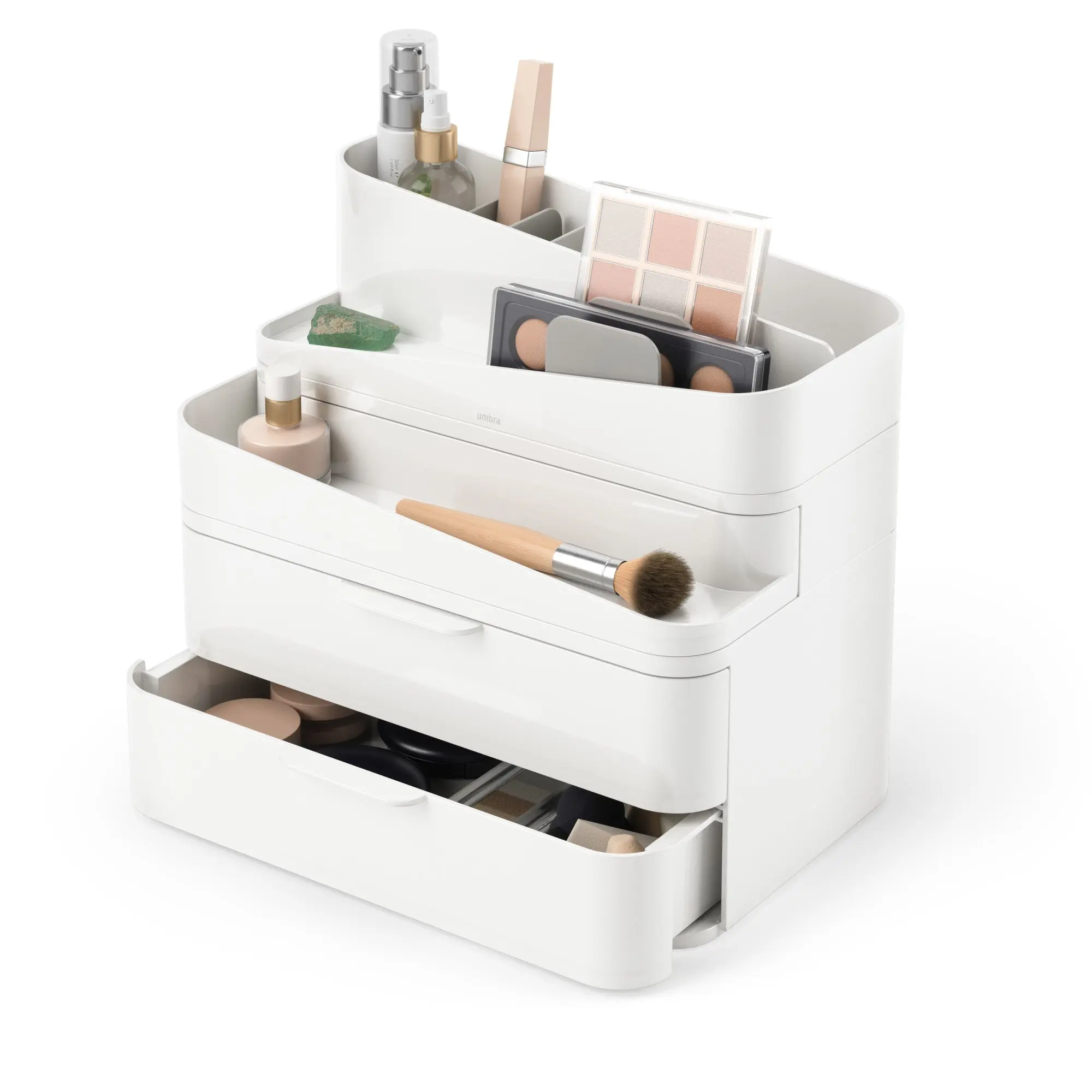 Umbra Glam Large Cosmetic Organizer – Modular Makeup & Skincare Storage with 3 Drawers, Customizable Dividers, Stackable - 1 Pack Boxes Gift Plastic Transparent