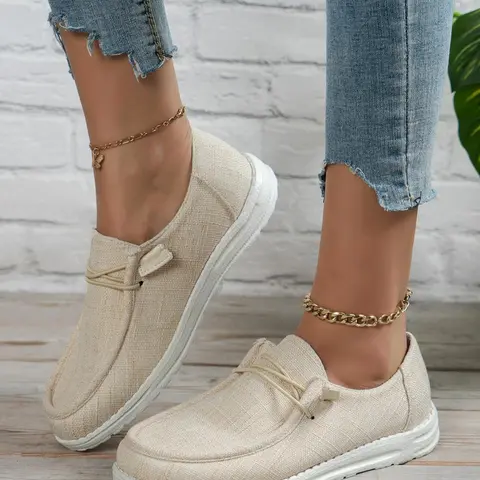 Women's Lace-Up Slip-On Sneakers, Casual Lifestyle Footwear, Outdoor Sports Shoes for Comfort & Style, Ideal for Casual Wear and Daily Activities