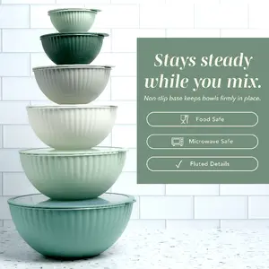 12-Piece Mixing Bowl Set with Silicone Base and Lids, Sage Green for Kitchen Prep and Storage