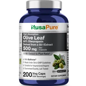 NusaPure Olive Leaf 20% Oleuropein 50:1 Extract, 500 mg 200 Veg Caps Suitable for Vegetarians and Vegans, Non-GMO