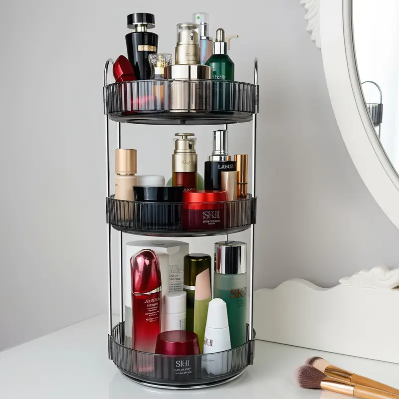 360 Rotatable Multi Compartment Steel Beauty Cosmetic Organiser - Large Bathroom Vanity Countertop Shelf Holder, Removable Trays for Strength, Disassemblable for Easy Cleaning, Quick Setup, Bottles Organiser