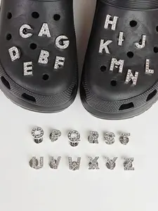 DIY Shoe Decoration Charms, Shiny Artificial Diamond Letter Buckle, Non-Metal Lightweight Material, Y2K Fashion, Unisex, Eva Beach Shoes