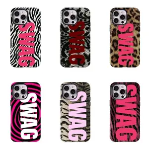 SWAG Leopard Tough Phone Case – MagSafe Compatible, Shockproof Anti-Drop, Glossy Scratch-Resistant Full Protection for iPhone, Millennial Hot Girl Design, Trendy Protective Cover