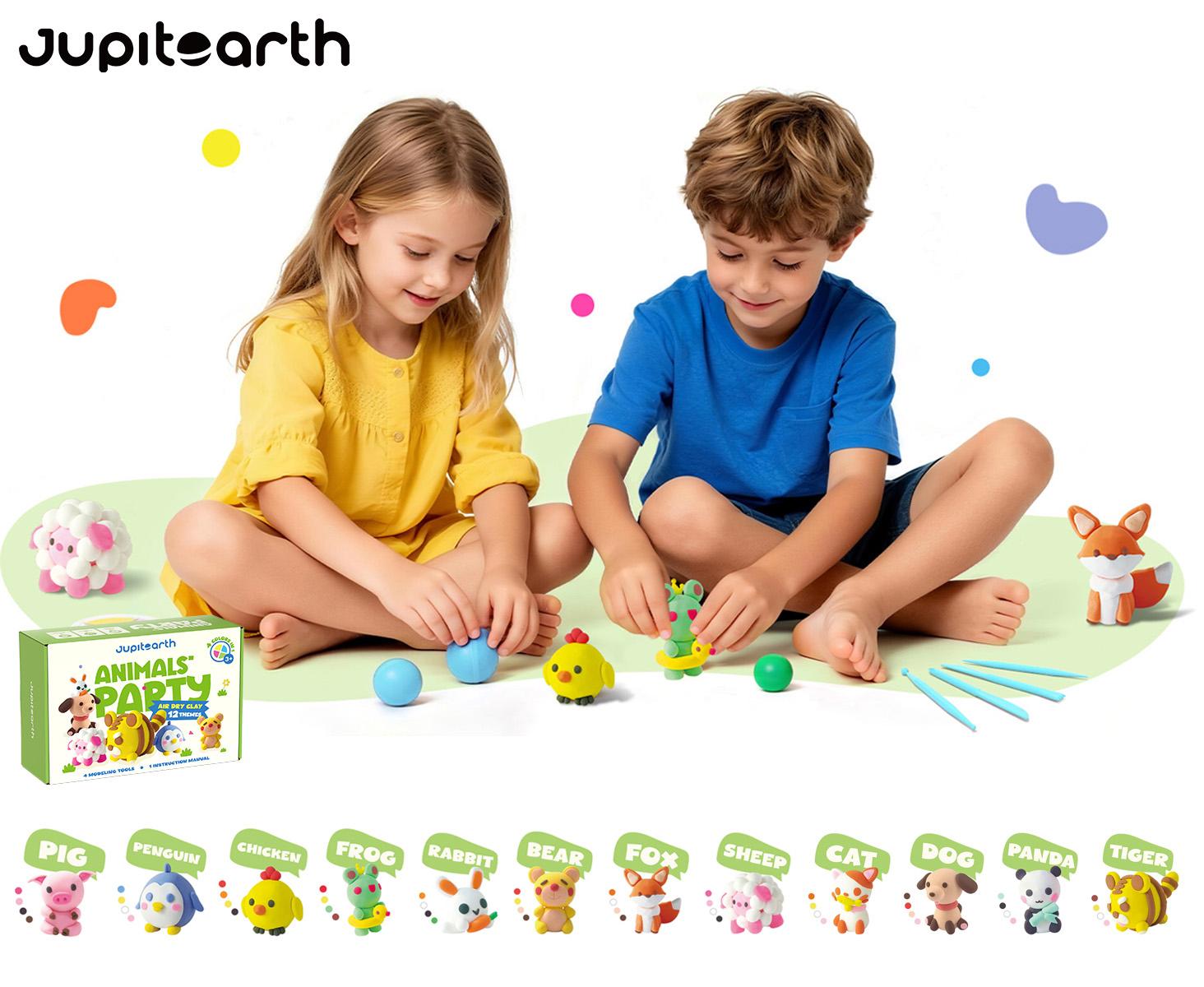 Best Easter Basket Stuffers! 12-Pack Animal Air Dry Clay Kit - No-Mess DIY Craft Toy for Kids, Perfect Holiday Gift for Boys & Girls