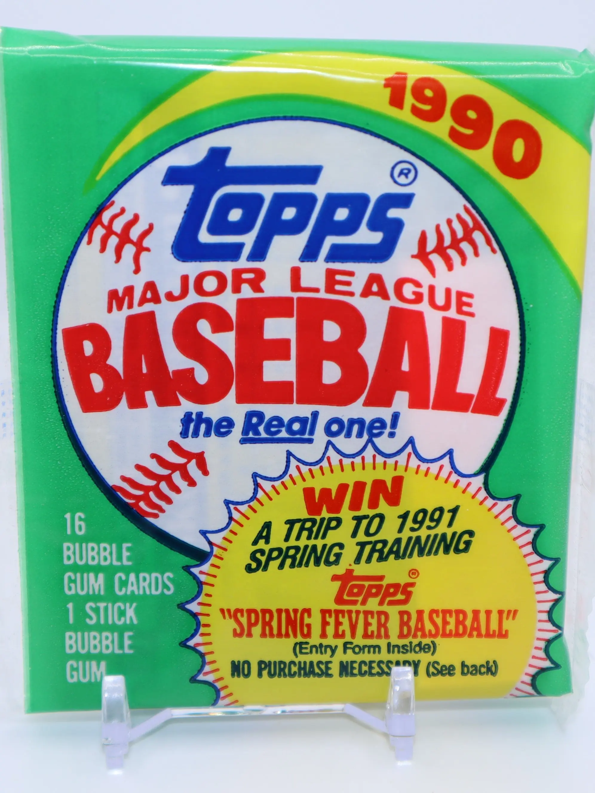 1990 Topps Baseball Retail Cello Pack - 16 Cards, Vintage Sports Trading Cards Collectible, Vintage Trading Cards