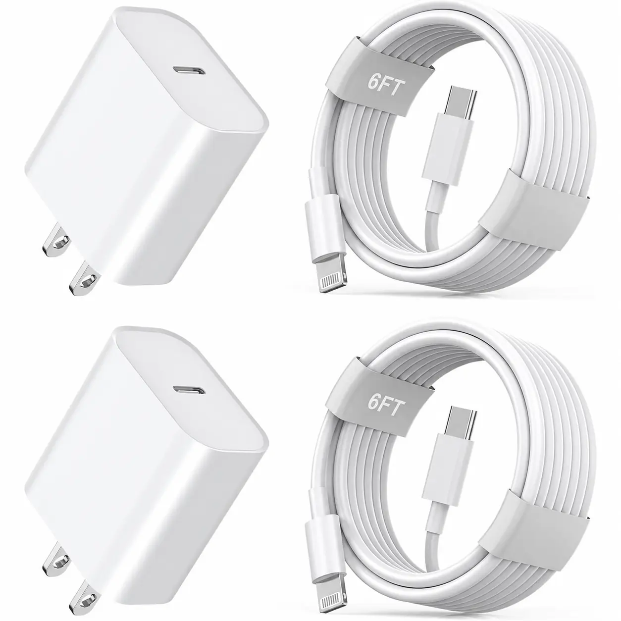 6FT Super Fast Charging 4-Pack Type-C Wall Charger Block with 4-Pack USB-C to Lightning Cable, PD Fast Charger for iPhone 14/13/12/12 Pro Max/11/Xs Max/XR/X, AirPods Pro, iPad – Ideal for Travel & Home