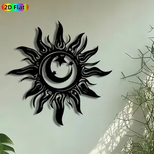 1pc Sun Moon Star Metal Wall Art, Tribal Sun Statue Mural, Intricate Craftsmanship, Artistic Metalwork, Perfect for Ramadan, Diwali Decor, Perfect for Living Room Patio Wall Studio Decor, Ideal Gift for Spiritual Decor Enthusiasts.