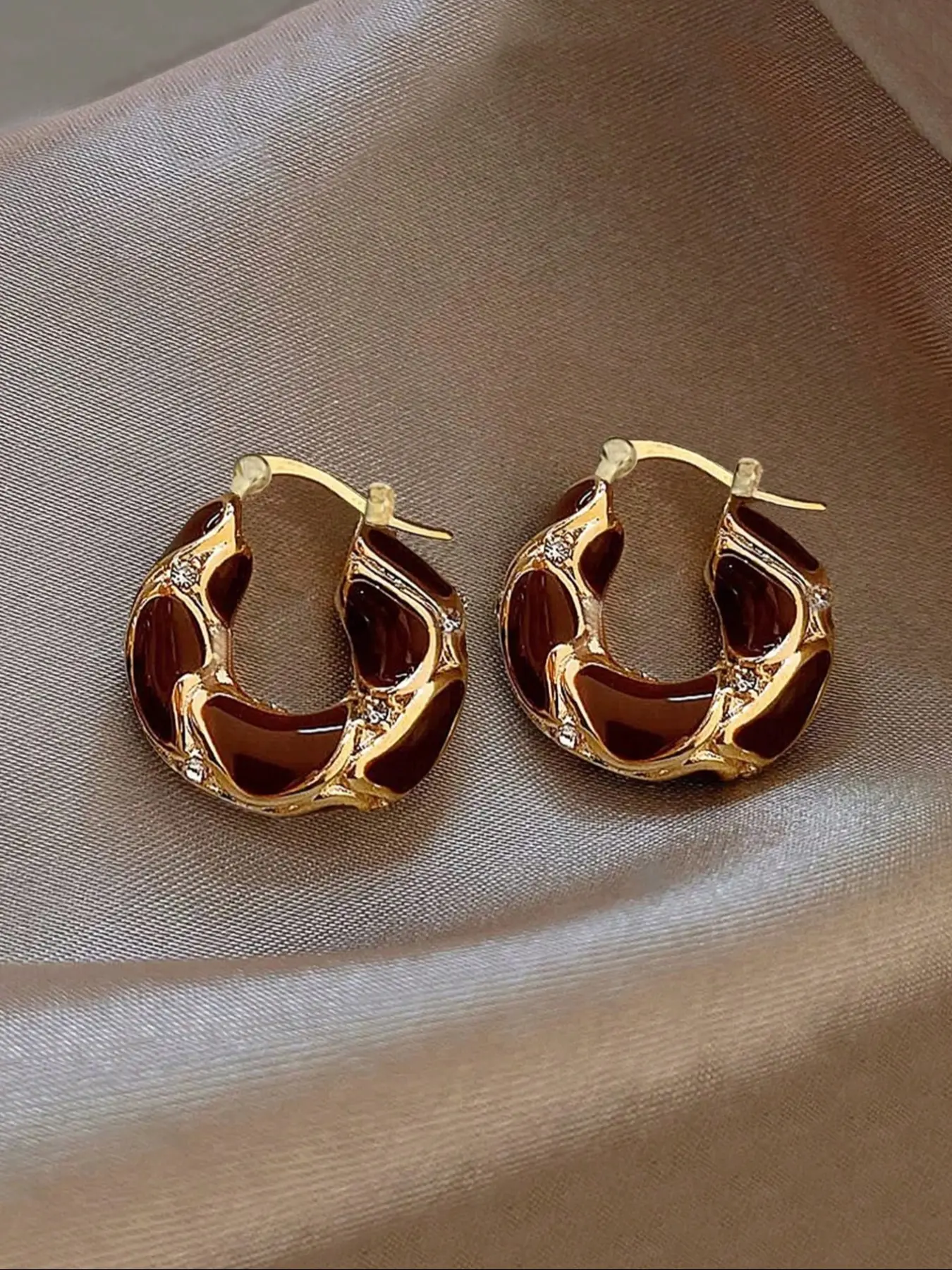 Elegant Glass Inlaid Enamel Dangle Earrings for Women, Vintage Style Fashion Jewelry for Daily Wear & Festive Occasions, Chic Gorgeous Jewelry, Fashionable Hoop Earrings