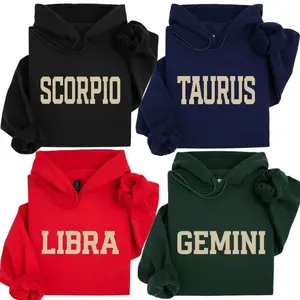 [Made in USA] Full 12 Zodiac Varsity Letter Hoodie Scorpio Taurus Libra Gemini Graphic Sweatshirt, Vintage Astrology Sign Pullover, Retro Horoscope Aesthetic Hoodie, Cozy Unisex Hoodie, Casual Everyday Wear, Gift for Men Women