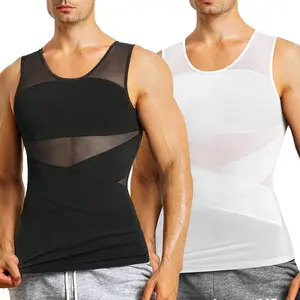 Mens Compression Shirt Body Shaper Vest Sleeveless Undershirt Tank Top Tummy Control Shapewear for Men Gym Clothing Gym Apparel in Black & White Tighter Fit Athletic Fitness Menswear