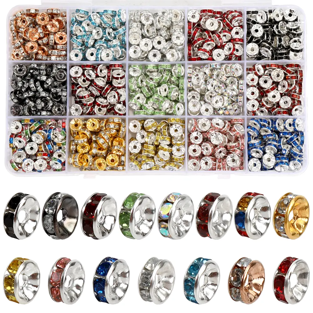 900 Pieces Rondelle Spacer Beads for Jewelry Making, 8mm Rhinestone Beads Crystal Bead Spacers for Bracelets, Focal Beads for Pen