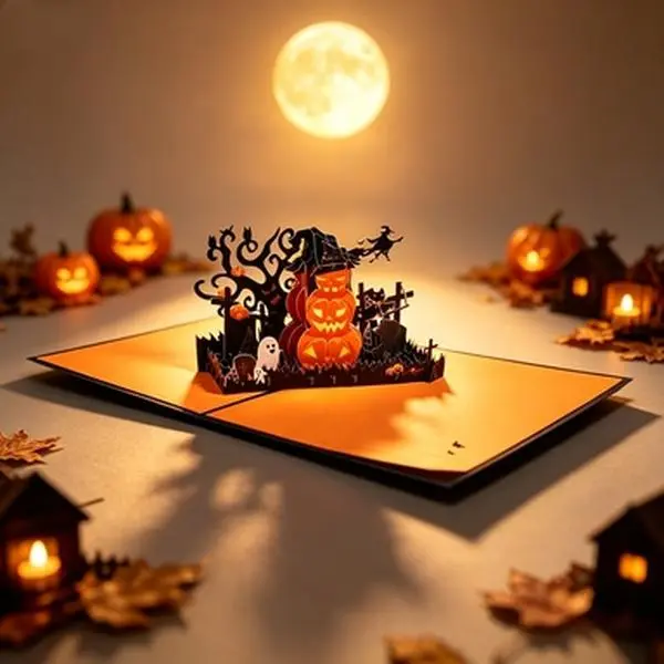 Halloween 3D Pop-Up Pumpkin Greeting Card, Handmade Stereo Festival Card, Premium Thick Paper Construction, Durable Bend Resistant Fade Proof Design, Exquisite Pop Out Craft for Holiday Wishes and Halloween Gifting