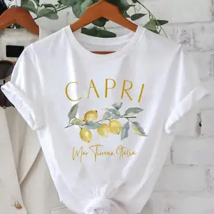 Women's Lemon Print Round Neck Tee, Casual Short Sleeve Crew Neck T-Shirt for Daily Wear, Ladies Clothes for All Seasons, Top