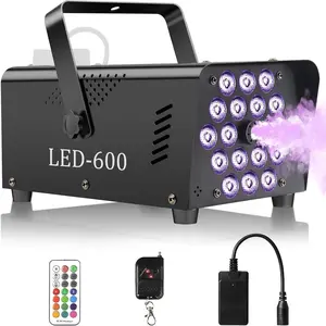 Us Plug Fog Machine, 18 LED Lights, 13 Colors, 600w & 2500cfm Mist, Wireless and Wired Remote Control, Perfect for Weddings, Halloween, Parties