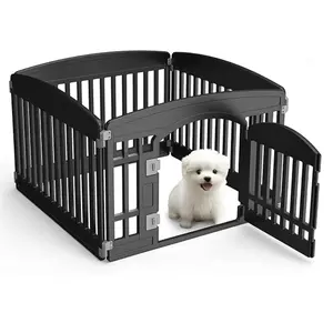Black Foldable Pet Playpen for Indoor & Outdoor Use |   4 Panels with Door |   Dense Bite-Resistant Non-Toxic Plastic |   Safe Play Area for Small to Medium Dogs & Cats