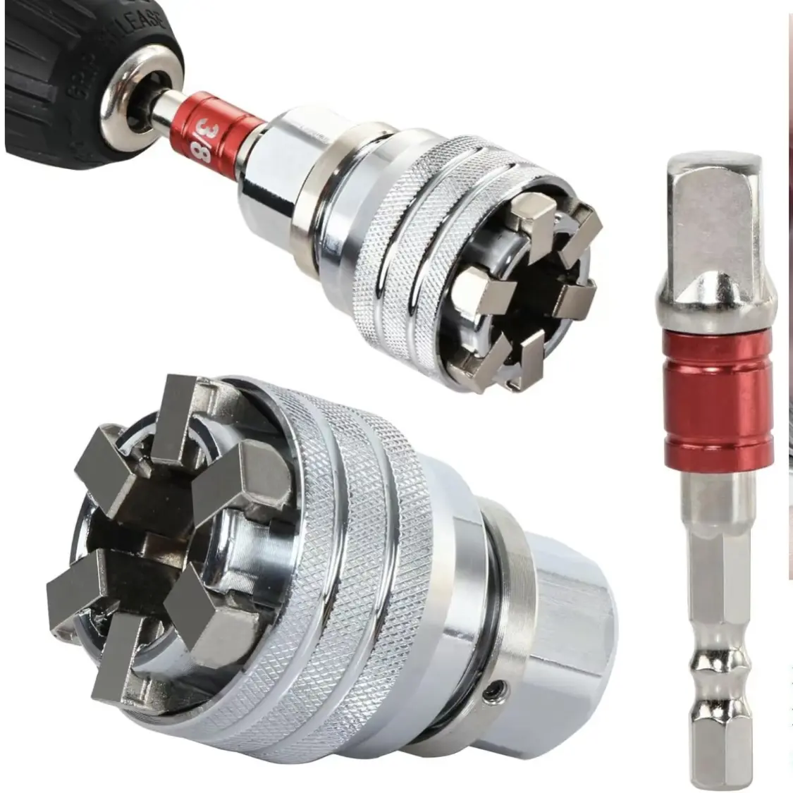 Multi-Function UniversalAdjustable Socket Wrench Plate Handle ToolManual Maintenance Magic Wrench SleeveRepairing 10-19mm 3/8" Drive RatchetTorque Wrench 1/4" Hex Shank Impact PowerHand Tools Electric Drill Adapter AttachmentConnecting Rod father's day