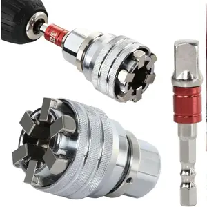 Multi-Function UniversalAdjustable Socket Wrench Plate Handle ToolManual Maintenance Magic Wrench SleeveRepairing 10-19mm 3/8" Drive RatchetTorque Wrench 1/4" Hex Shank Impact PowerHand Tools Electric Drill Adapter AttachmentConnecting Rod