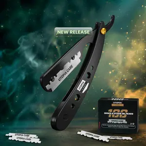 Utopia Care Professional Straight Razor for Men – Stainless Steel Barber Straight Edge Razor with 100 Pack Blades – Durable Close Shave Grooming Tool