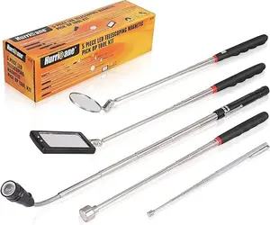 HURRICANE 5Pcs Telescoping Magnetic Pick Up Tool Kit, Gifts for Men, with 1Lb and 16Lb Pickup Rod, Round/Square 360 Swivel Adjustable Inspection Mirror and Flexible LED Flashlight