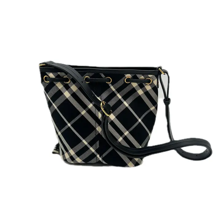 Pre-owned BURBERRY CANVAS Crossbody Bags Drawstring Check Bucket Shoulder Bag Black BRBucketB