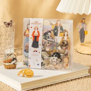 100 piece minimalist large sticker pack featuring characters, flowers, scene product patterns, minimalist style, PET waterproof material, self adhesive, DIY journal decoration, scrapbook notebook materials