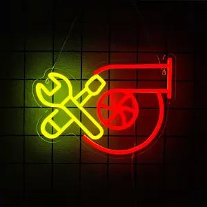 Turbocharger Neon Sign LED Light Decor, Turbo Theme Wall Art for Garage Repair Shop Men's Space Decoration, Bright and Stylish Automotive Lighting