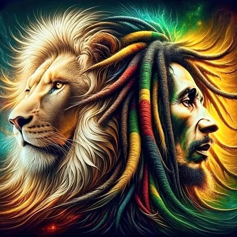Lion & Man Pattern DIY Diamond Arts Craft Colorful Painting Kit without Frame, DIY 5D Diamond Arts Colorful Painting Kit, Wall Art Decor for Home, Diamond Painting Kits