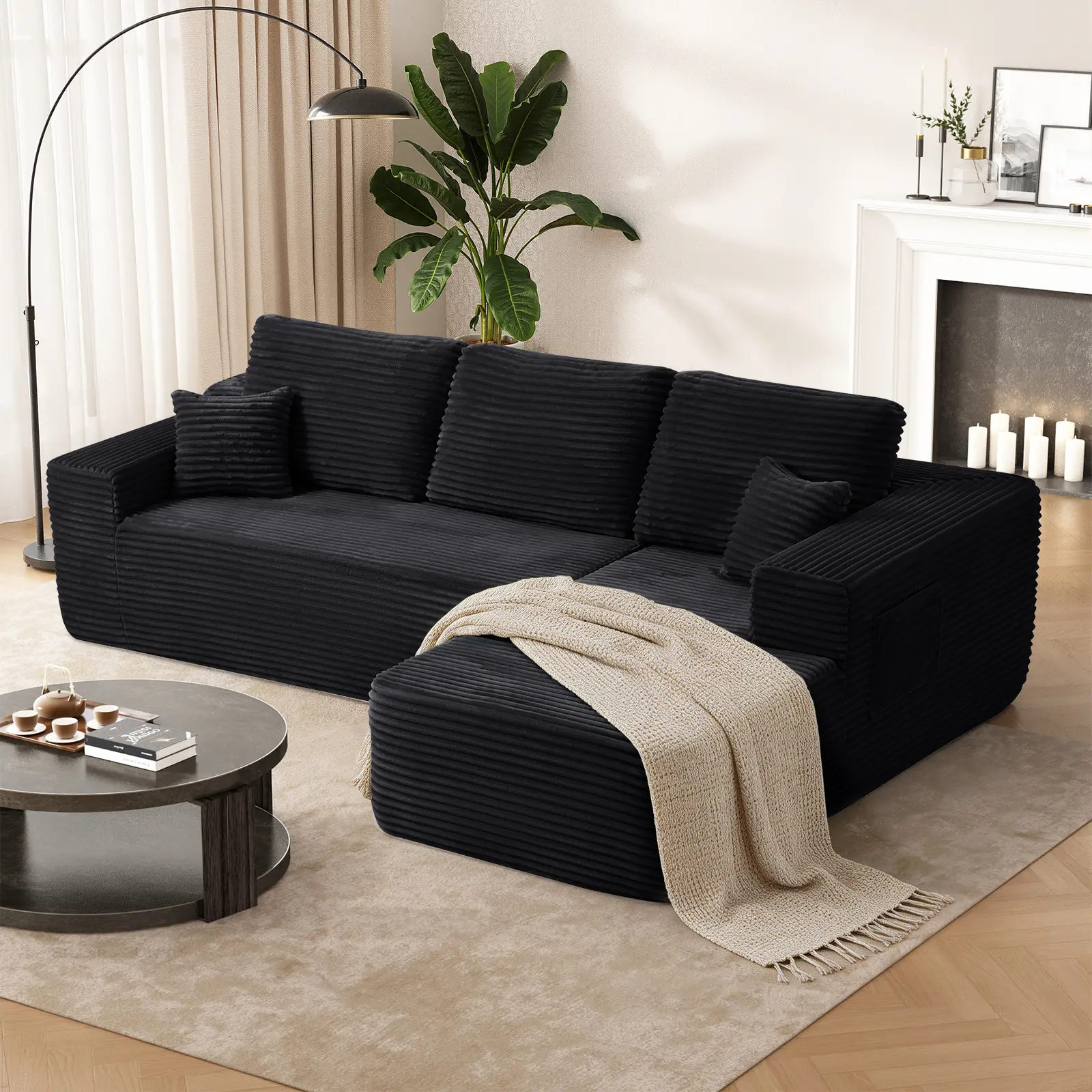 104" Cloud Sectional Couch with L-Shape Chaise and Side Pockets , Modern Modular Design, Deep Seating, Upholstered Couch for Living Room/Bedroom, No Assembly Required (Plush Fabric), Left-facing, Couch In A Box，Bonelesscouches Compression Sofa Bed summerv