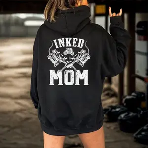 INKED MOM 1 side back Hoodie – Bold Tattoo Mama Graphic Tee, Edgy Motherhood Style, Trendy Gift for Cool Moms, Unisex Cotton T-Shirt