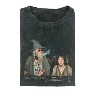 Gandalf DJ Frodo Party Meme T-Shirt, Legendary Wizard Club Scene Parody From The Lord Of The Rings, Funny Fantasy Rave Graphic Tee For LOTR Fans And Gift Seekers, Unisex Cotton Crewneck T-Shirt Menswear Womenswear Streetwear Top