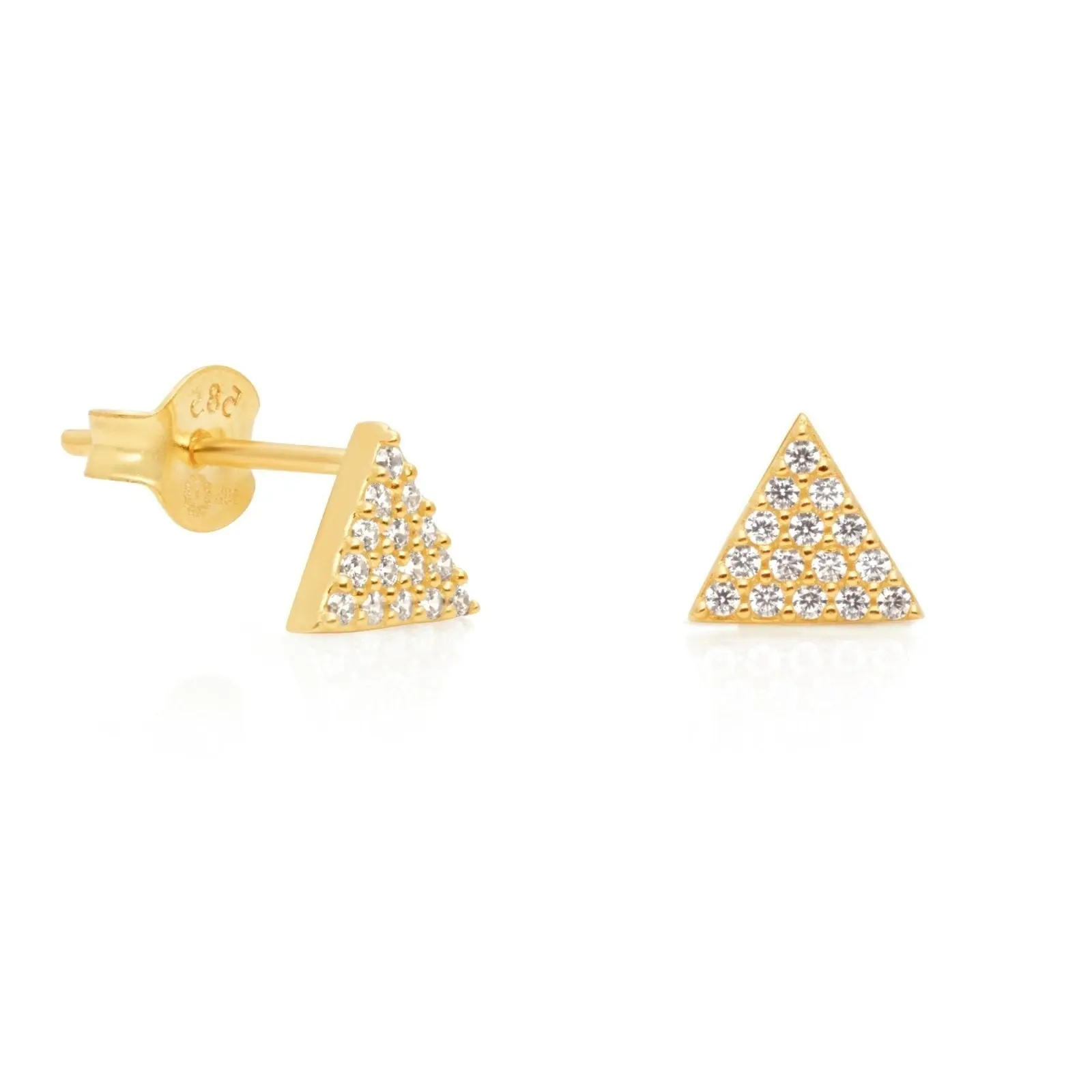Cubic Zirconia Pavé Triangle Earrings in Solid 14k Yellow Gold