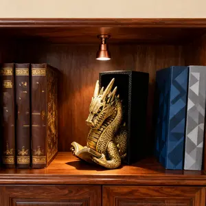 Creative Dragon Design Bookend Decorative Book Holder, Antique Copper Color Dragon Statue for Shelf, Non-Slip Heavy Vintage Gift, Decorative Book Ends